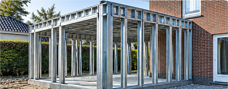 Prefab light-gauge staalframe voor een aanbouw