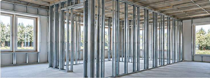 Light-gauge staalframe voor een binnenwand